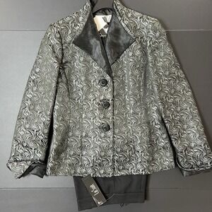 Le Suit Pant Suit 2pc Women's 6 Silver Black Swirl Print NWT Vintage Retail $200